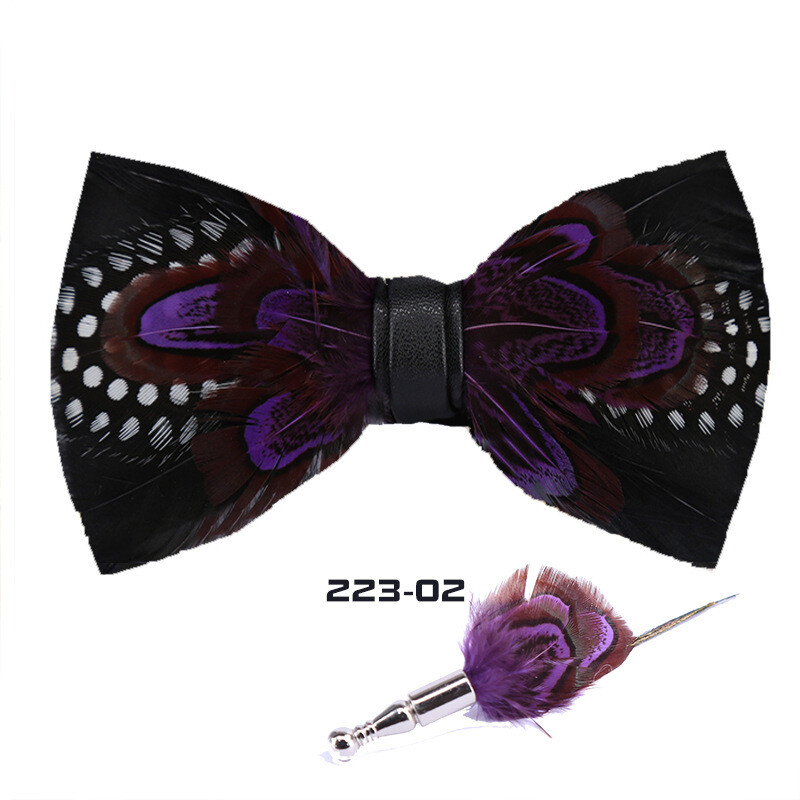 Men Feather Luxury Bowtie 4.7*2.36in Black Gold Floral Wedding Groom Party Wear
