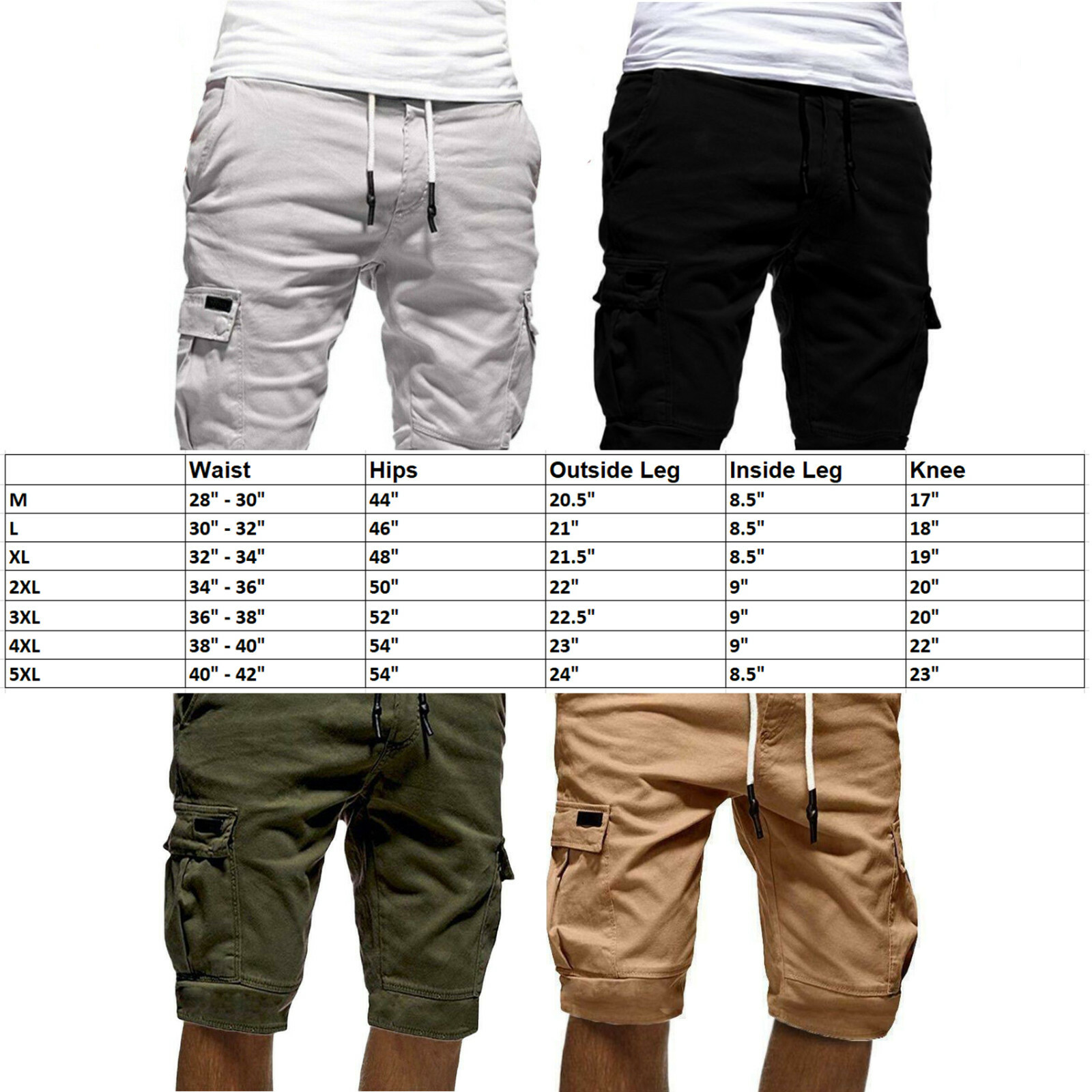 Men Casual Chino Cargo Shorts Pants 6-Pockets Summer Beach Trousers