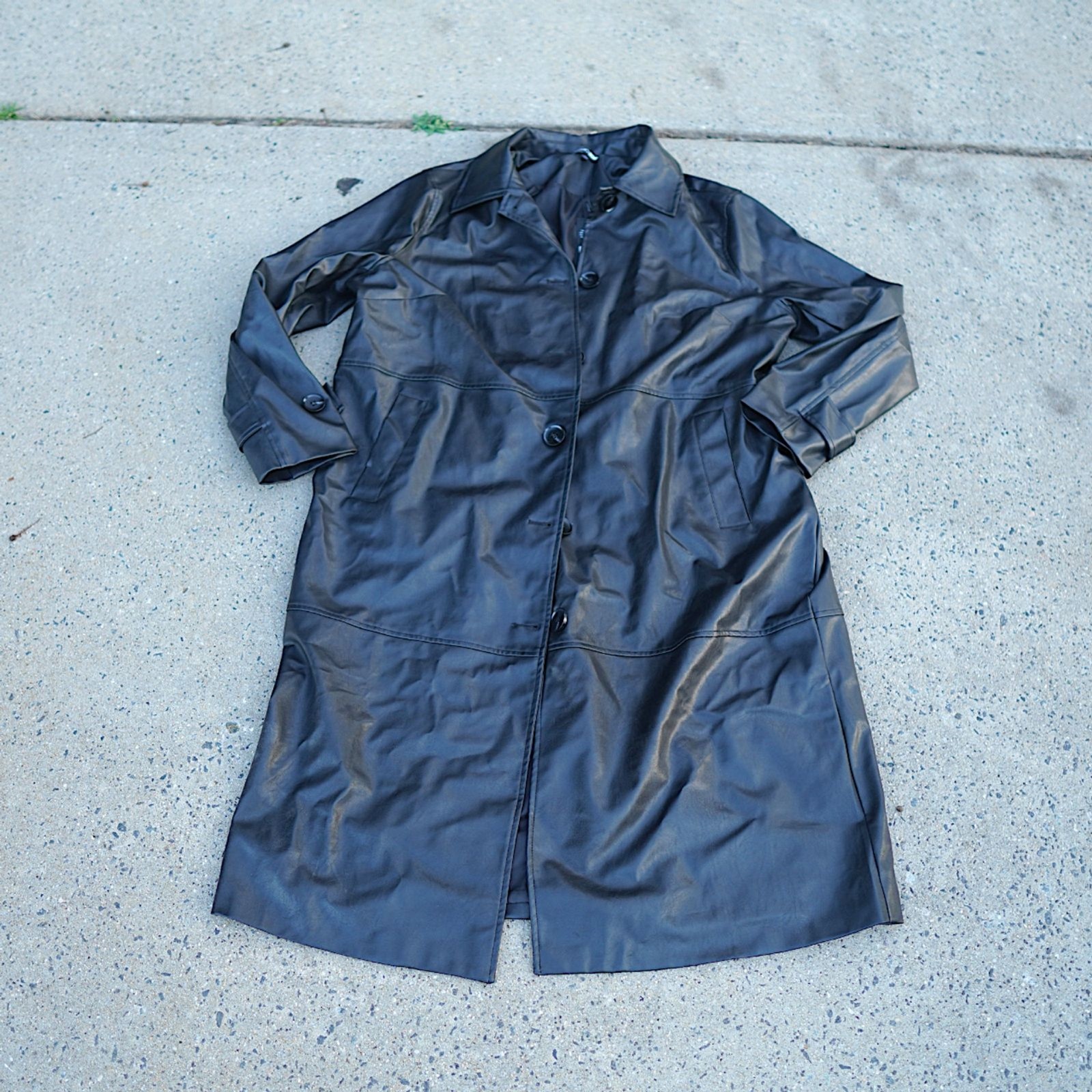 Fashion Nova Black Faux Leather Trench Coat Jacket Plus 1XL NWT Baddie Outerwear