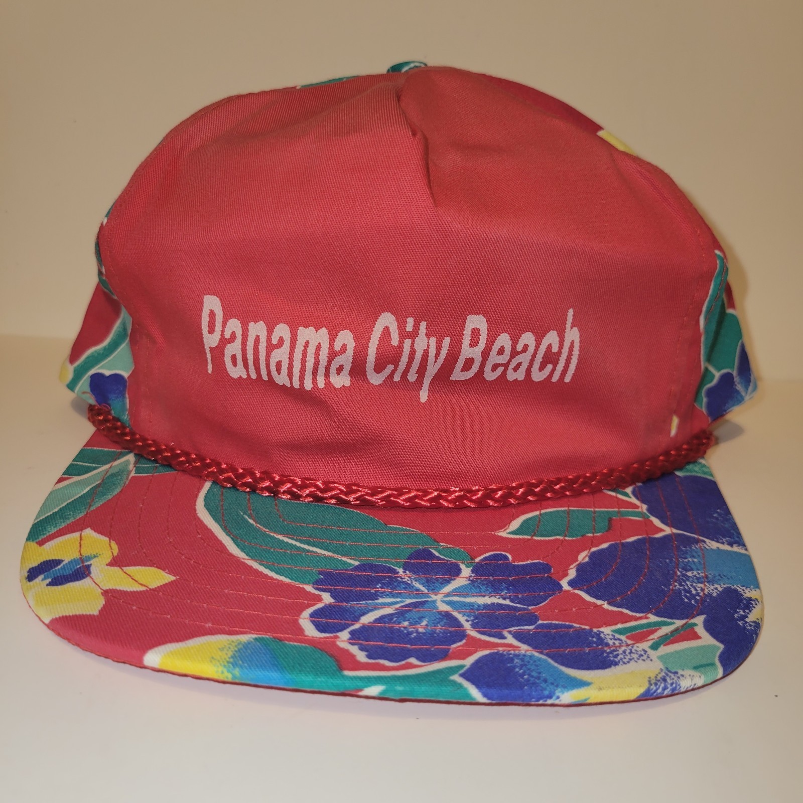 Vintage Panama City Beach Tropical Floral Rope Snapback Hat Cap Hawaiian