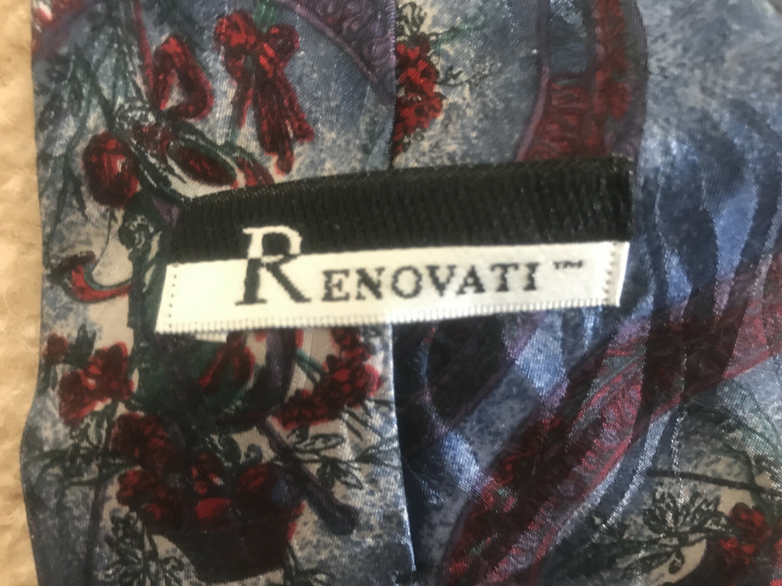Vtg Renovati Tie Blue Purple Red Floral Made In USA Men’s Vintage EUC 4″