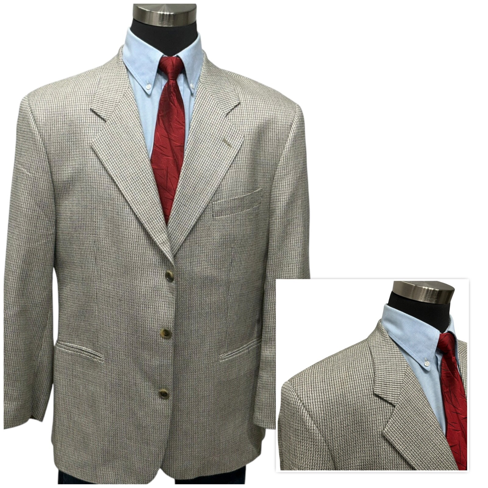 48R Brandini Le Collezioni Mens Suit Jacket Sport Coat Blazer ivory Beige Silk