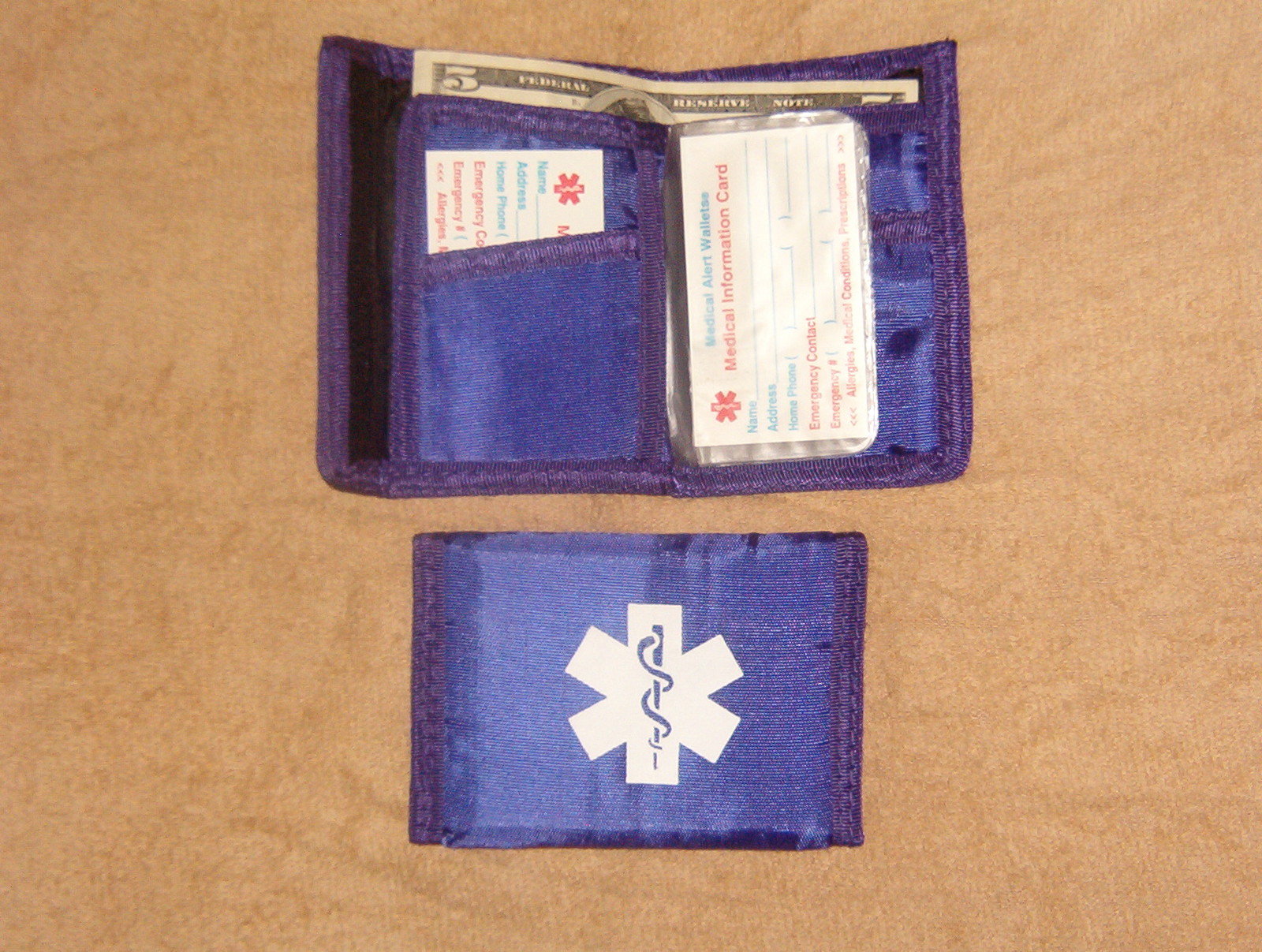 Nylon bifold Medical Wallets, colors, black, green, red, blue and purple