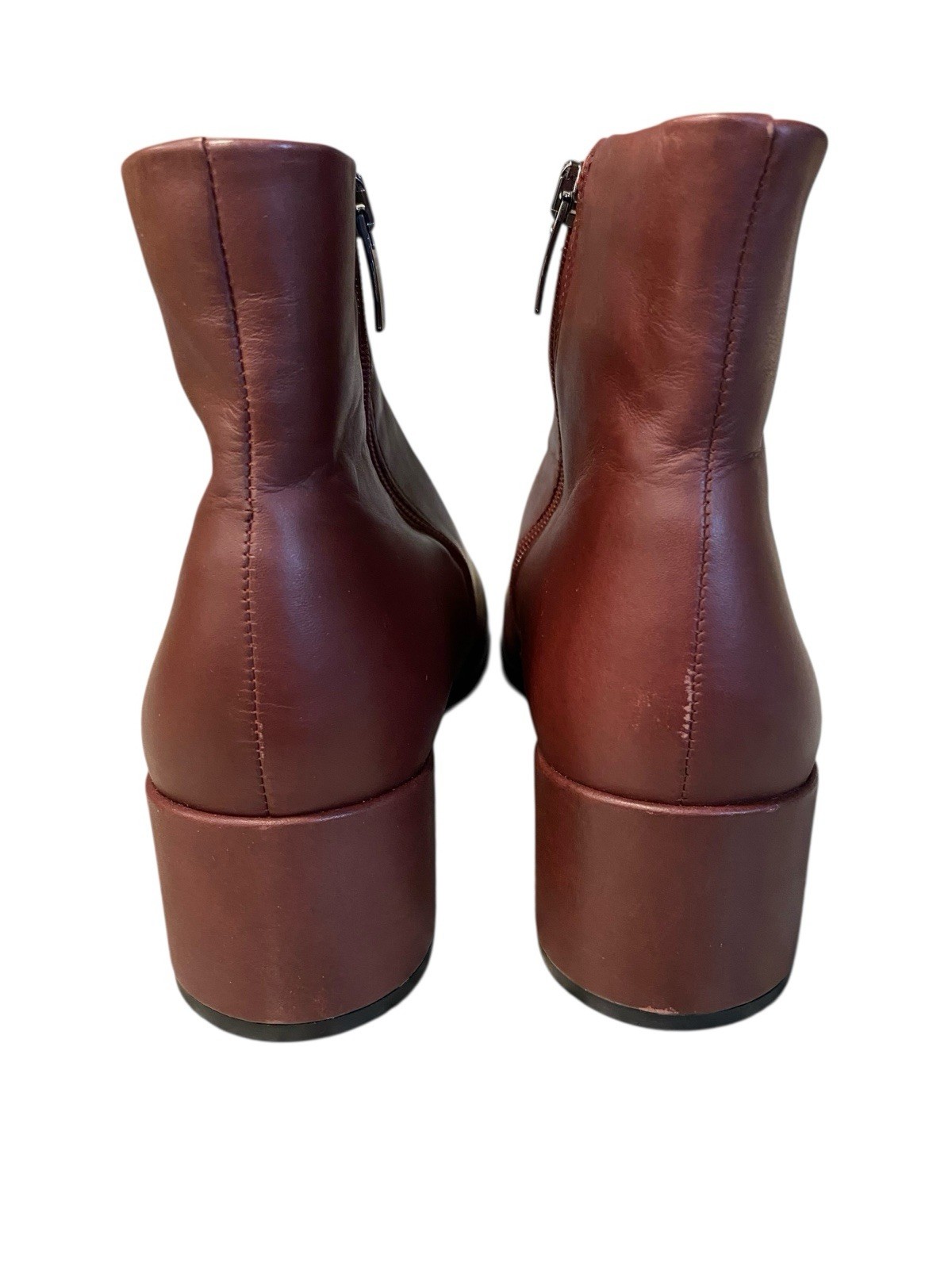 ECCO Women’s Leather Ankle Boots Mahogany Brown Square Toe Zip EU 40 US 9-9.5