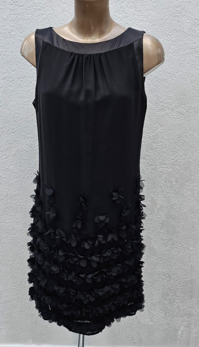 Apanage Black Floral Applique Mini Dress Size 14 Xmas Party Floral Hem Tunic