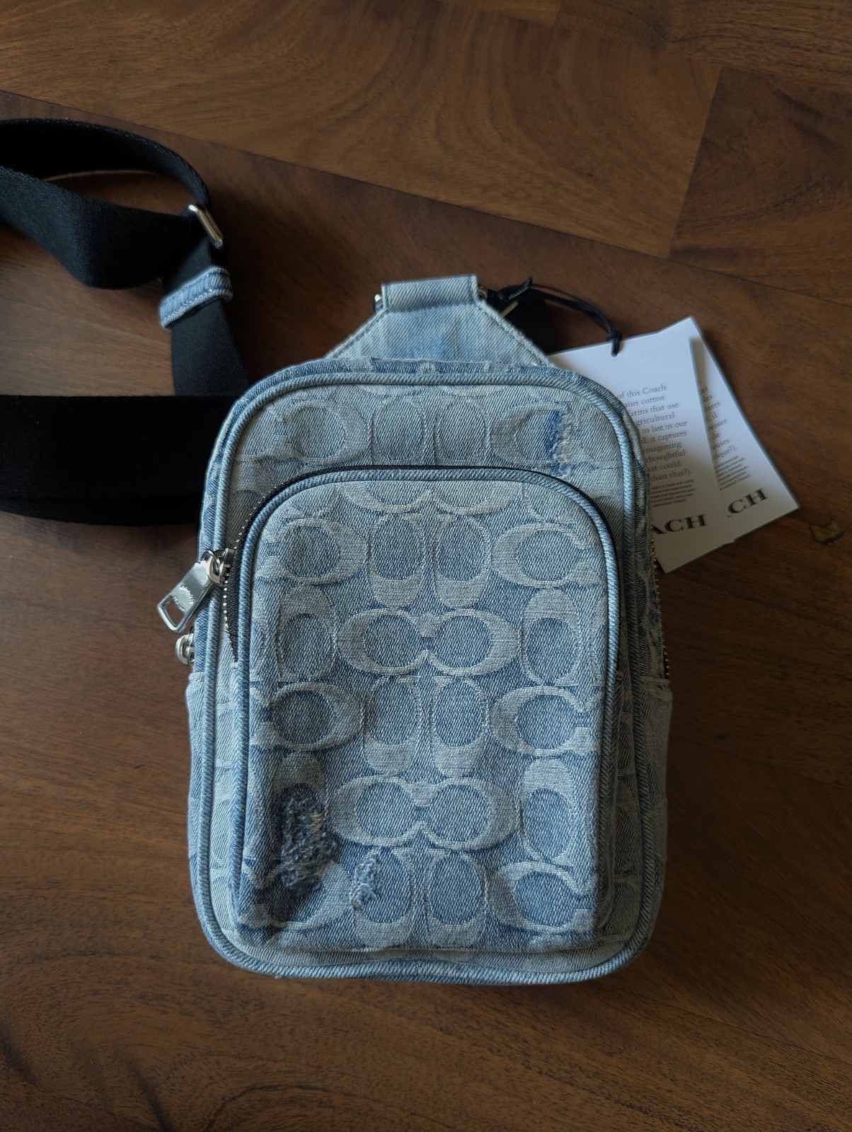 COACH Racer Sling Pack Loved Signature Denim Silver/Light Indigo NWT Authentic