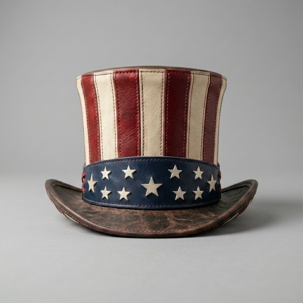 Top Hat Leather Hat | USA Flag Patriotic | Uncle Sam Style Hat Independence Day
