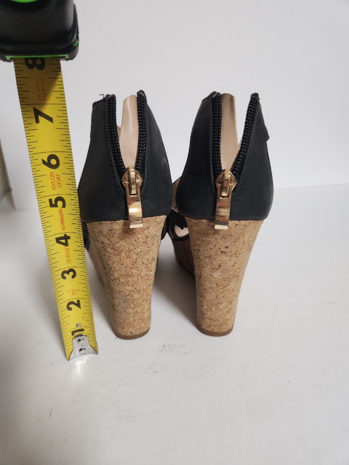 Via Pinky Collection Black Strappy Cork Platform Wedge Sandals Back Zip Women…
