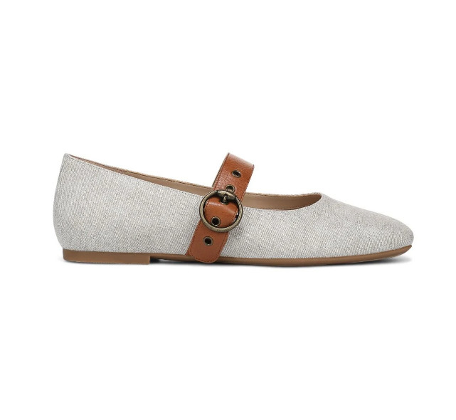 VIONIC Hattie Mary Jane Flat, Natural Canvas Gold