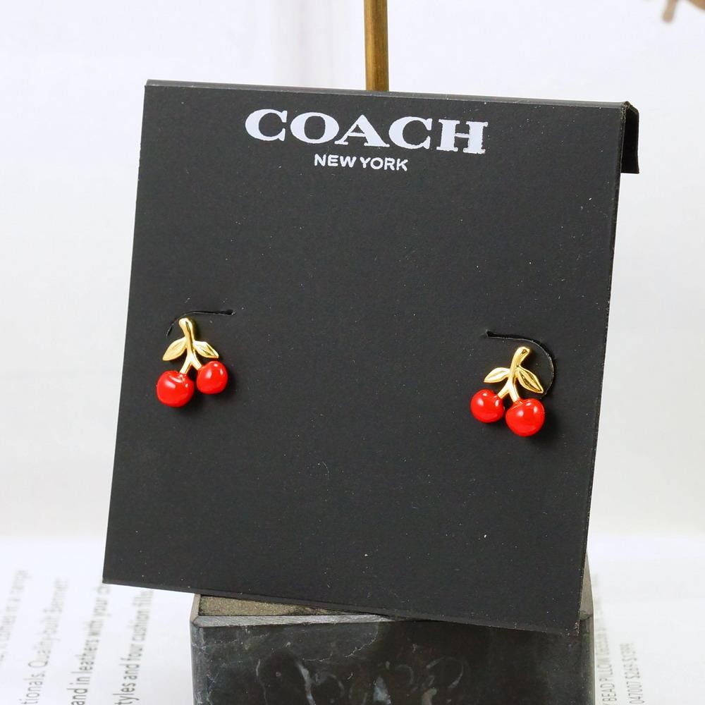 NWT Coach Red Enamel Cherry Stud Earrings Gold Plated