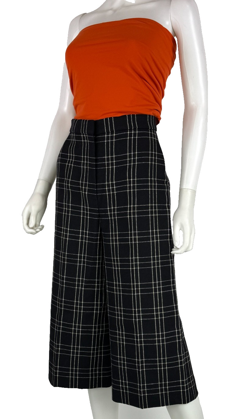 $2K Christian Dior New Black White Wool Dress Pants 4 6 US 40 IT S Culottes Auth