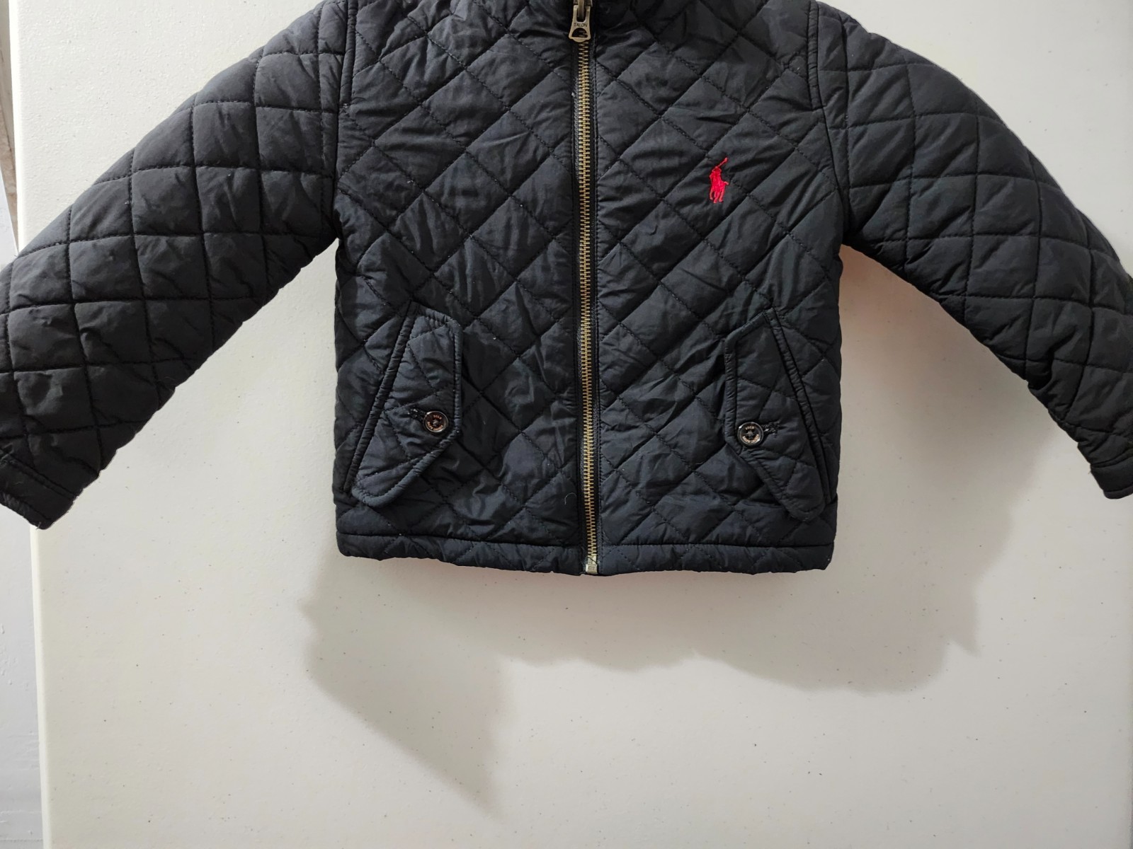 Polo Ralph Lauren Jacket Toddler 3T Black Quilted Puffer Full Zip High Neck Pony