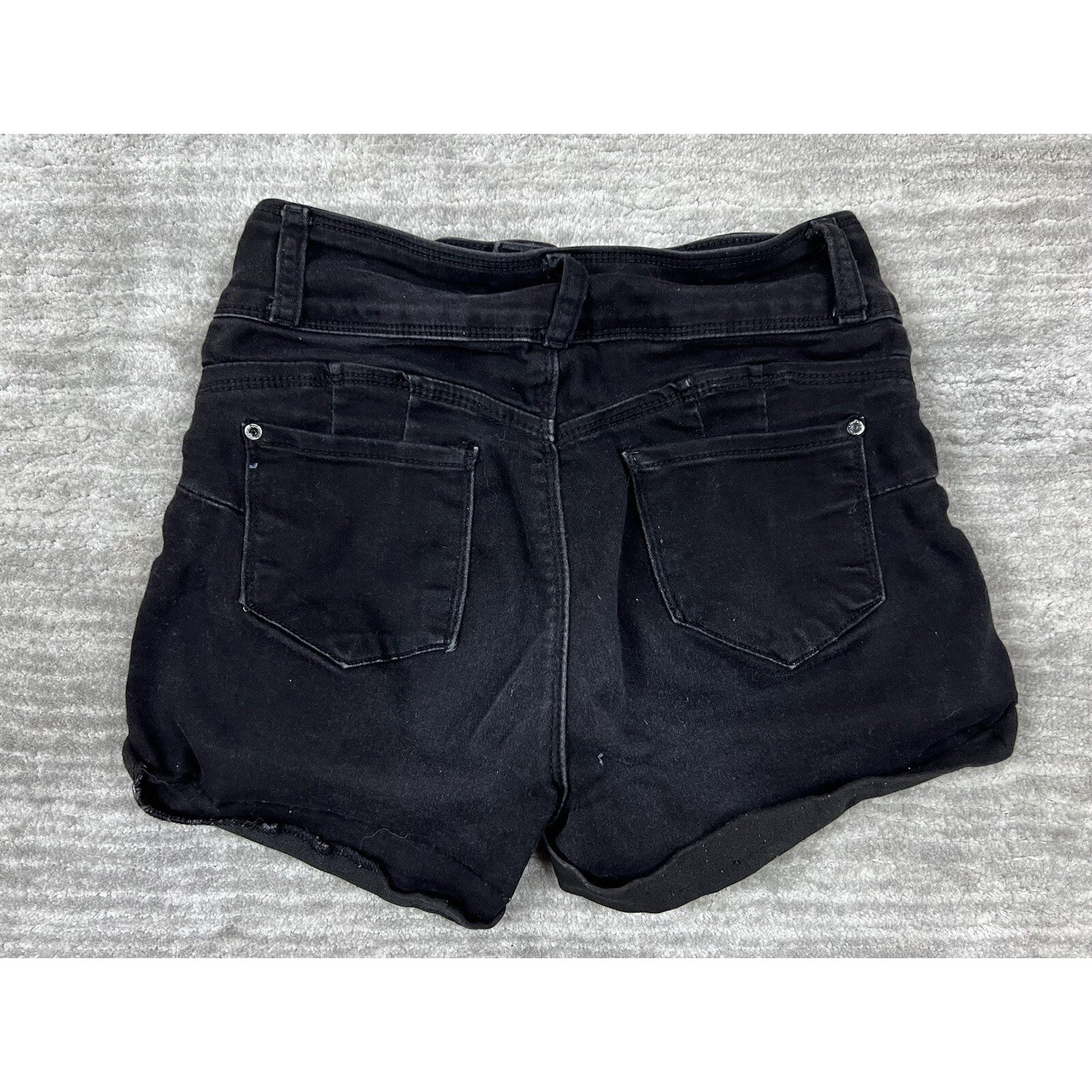 Blue Savvy Denim Shorts Womens 5/27 Black High Rise Triple Button Cuffed Stretch