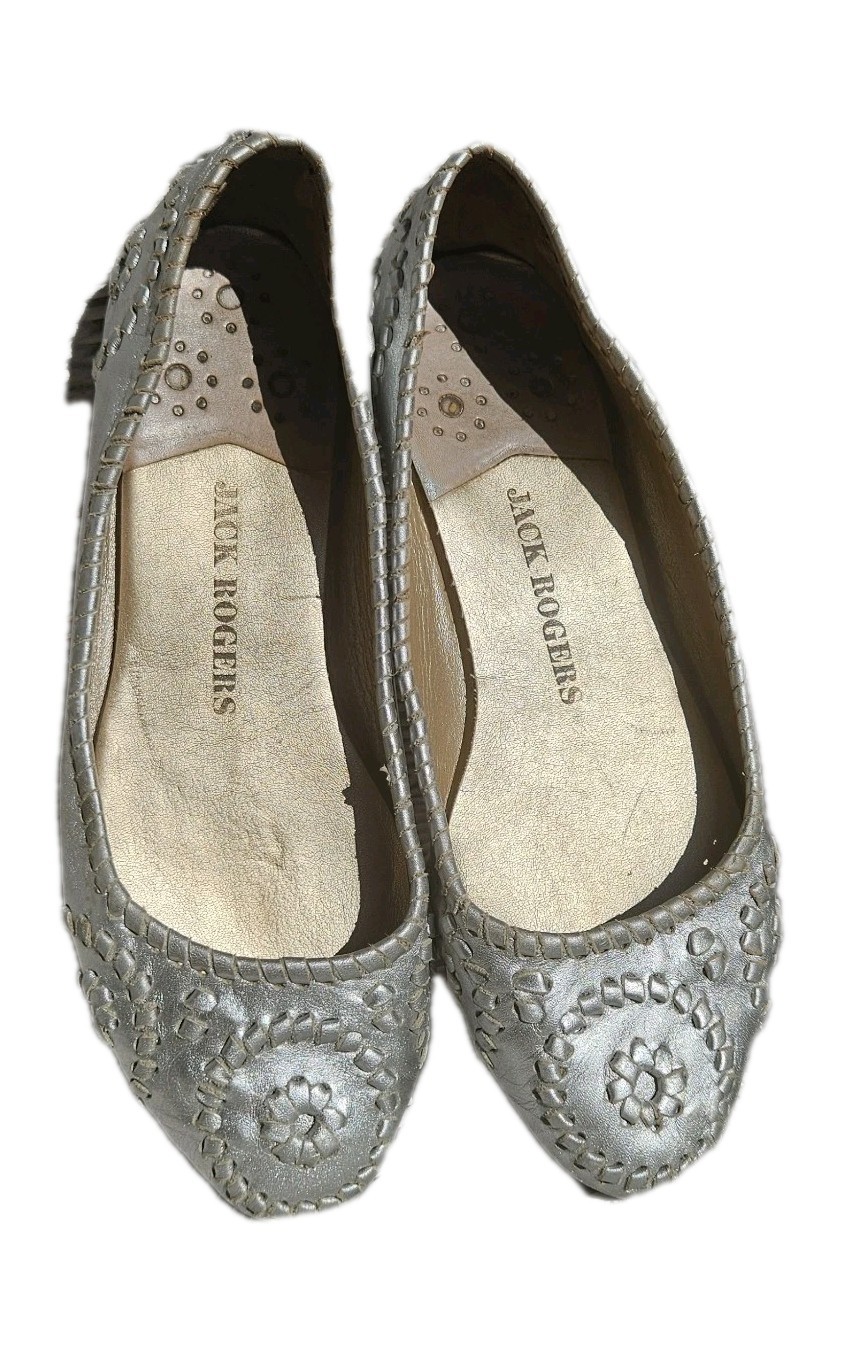 Jack Rogers All Leather Silver Vowen Flats Women’s Size 10