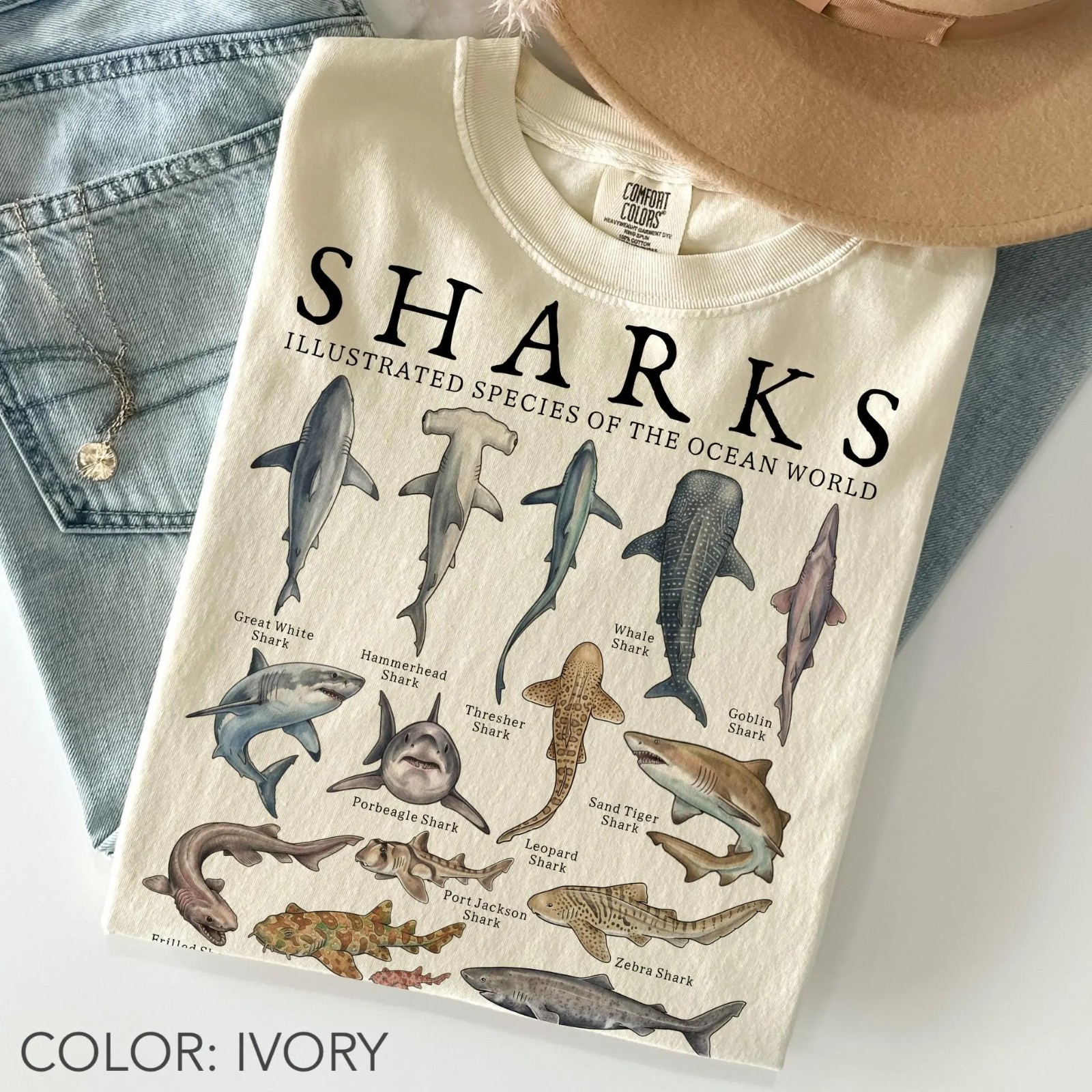 Vintage Shark Species Marine Life Ocean Animal Comfort Colors T-Shirt
