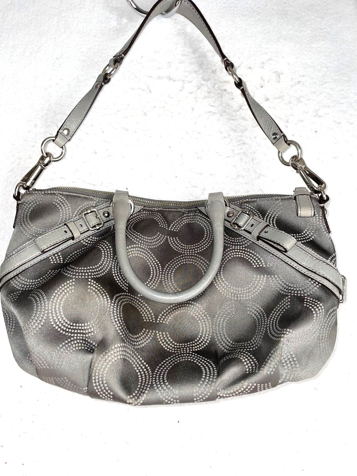 Coach Madison Dotted Logo Monogram Sophia Satchel Leather Gray