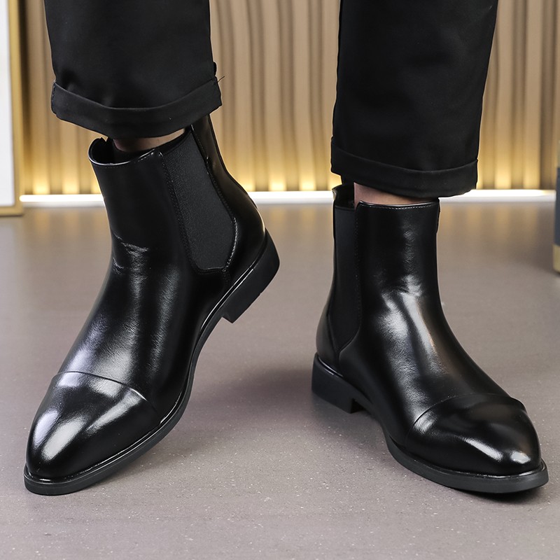 Men’s Faux Leather Pointed Toe Pull On Chelsea Ankle Shoes Boots Party Shoes New