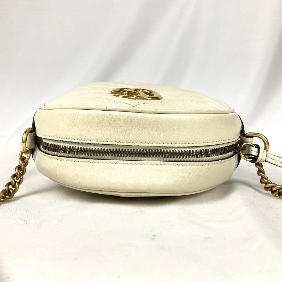 GUCCI GG Marmont chain Bag White Leather 550154 Authentic Ship Japan Shoulder