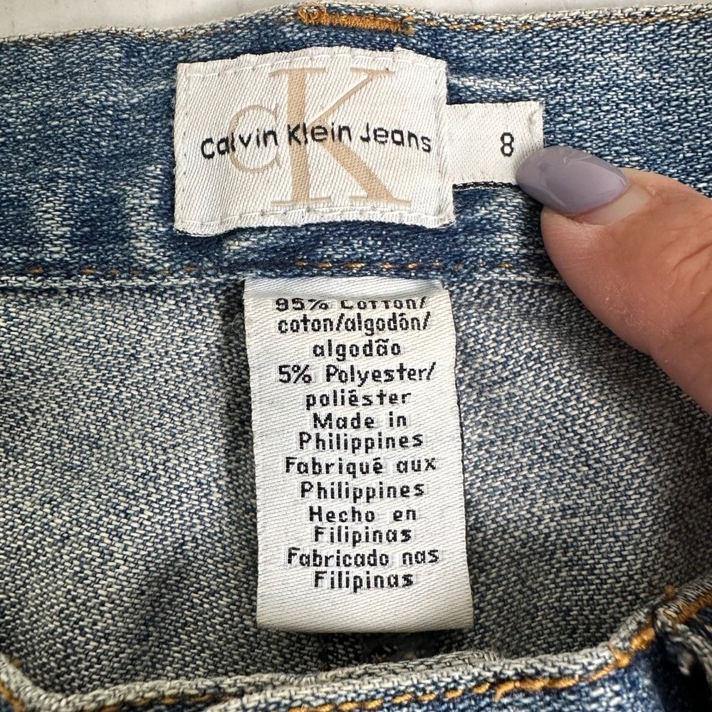 Calvin Klein Jeans Denim Women 8 Blue Straight Leg Mid Rise Ribbon Bow Hem Slit