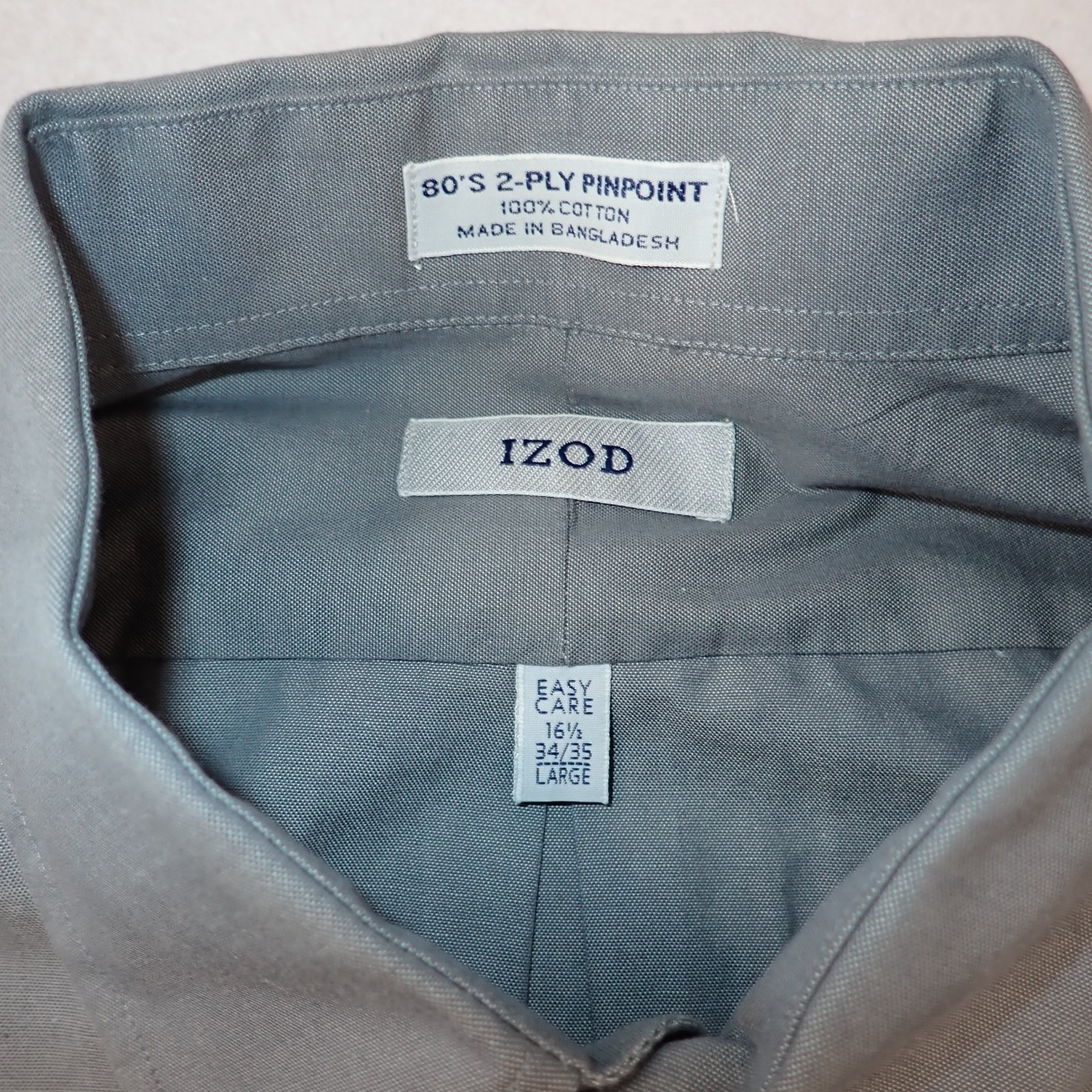 IZOD Dress Shirt Men’s L Gray Cotton Easy Care Pinpoint Oxford 16.5- 34/35