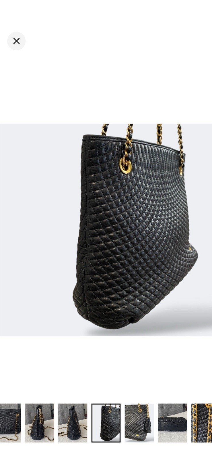 Bally Black Lambskin Chevron Quilting Shoulder Bag Leather Chain Tassel