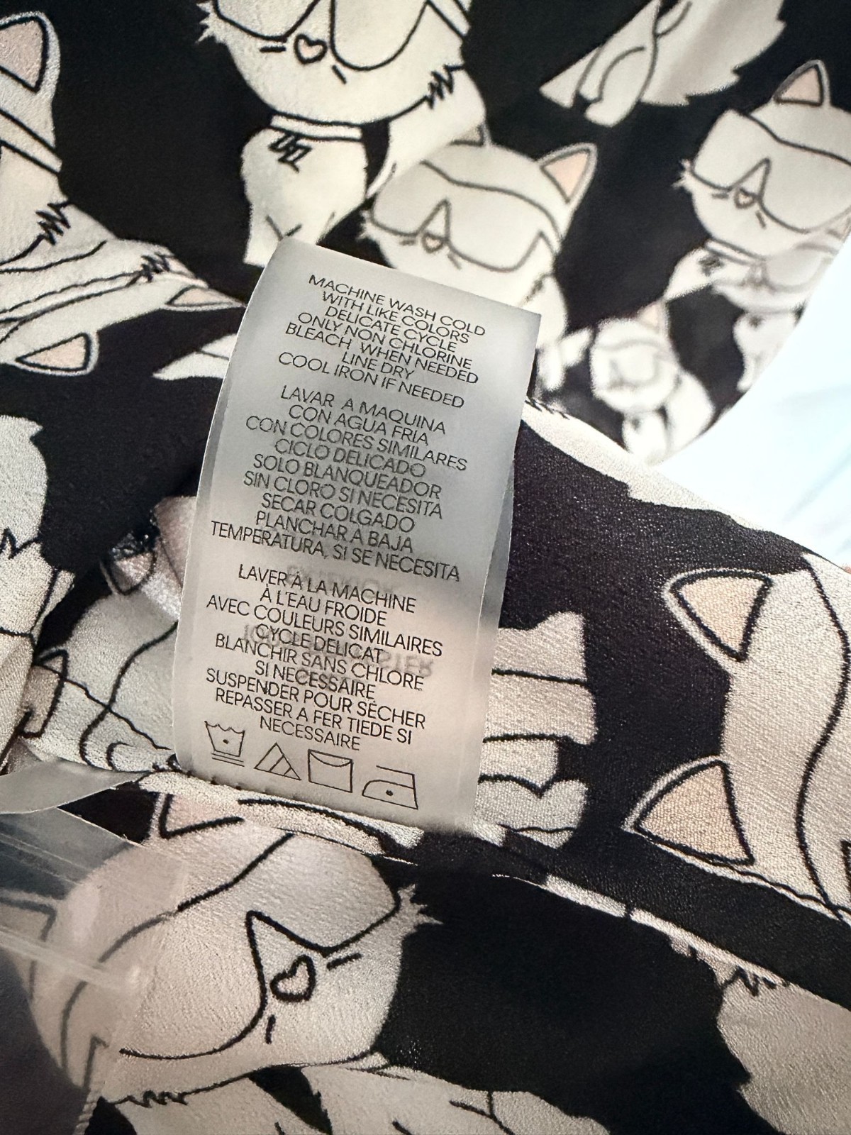 Karl Lagerfeld Paris Choupette Cat Print Button Front Blouse Shirt Black White S