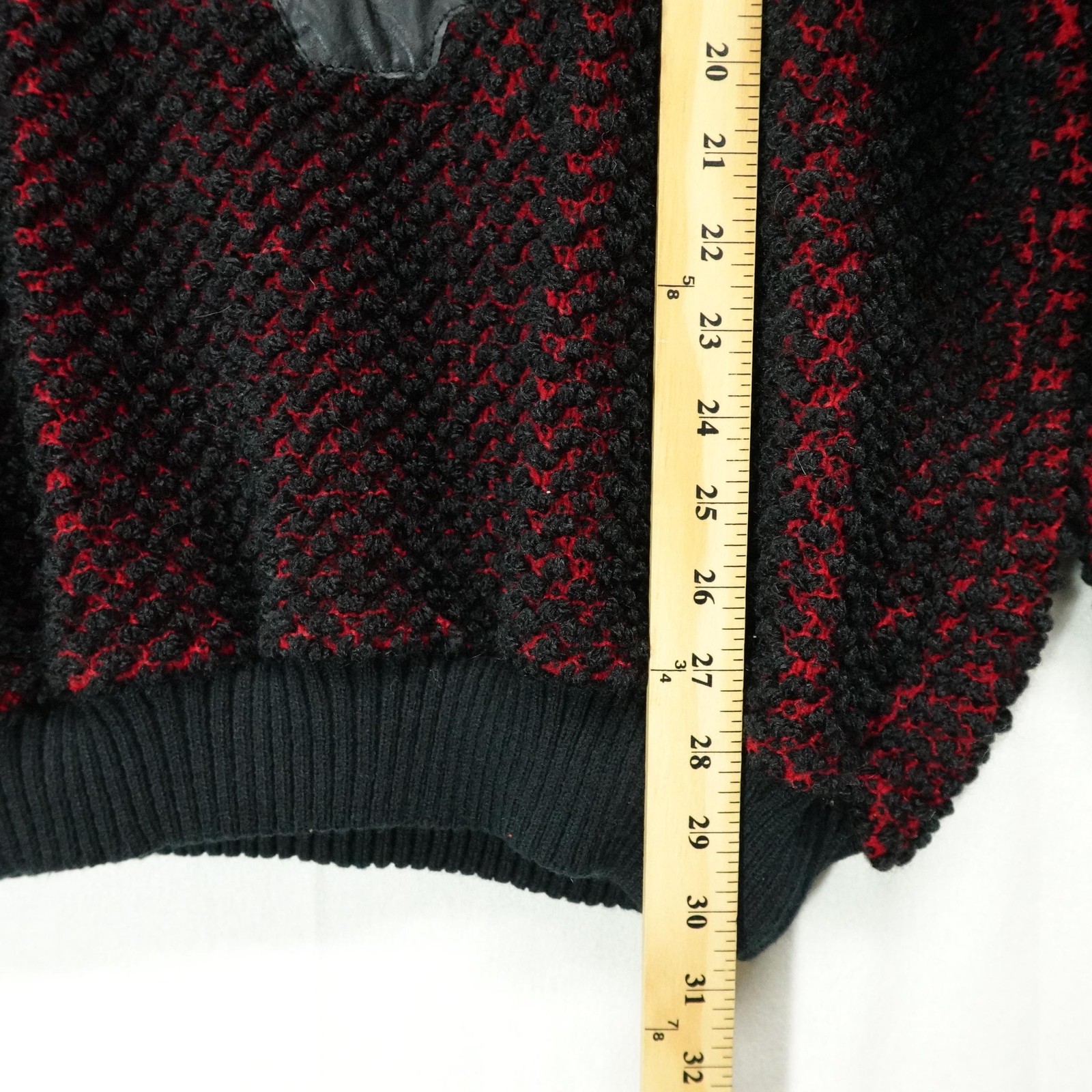 Vintage Mario Bellucci Sweater Mens XL Black Red Textured Leather Patch 90s