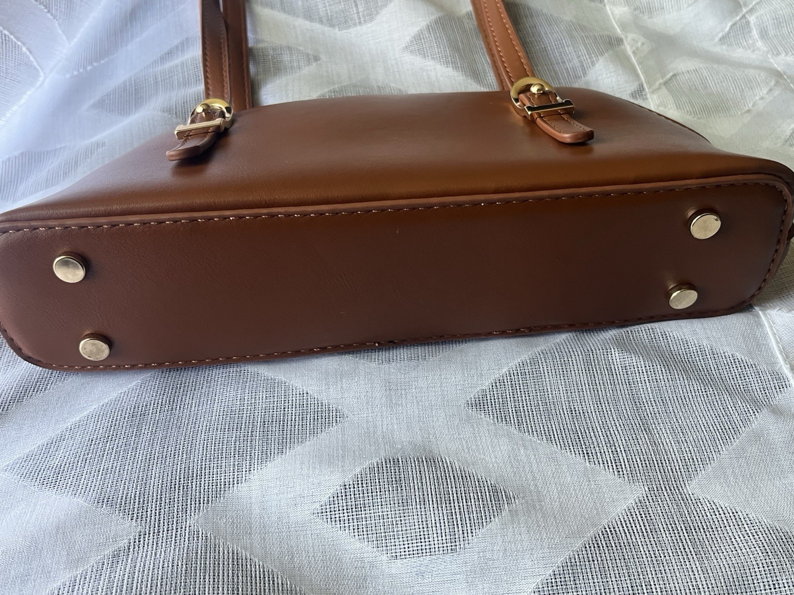 Madison West Brown Semi-Circle Shoulder Bag Zip Gold Hardware Pockets