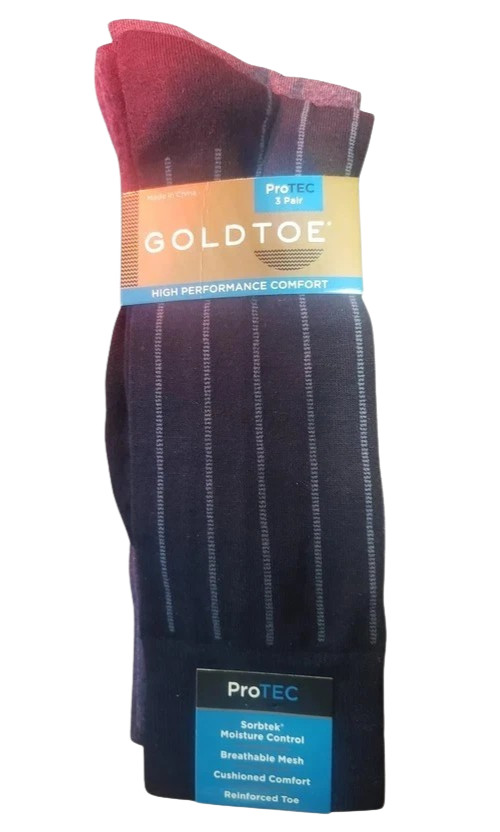 Gold Toe Men’s Fashion Dress Socks 3 Pairs Blue Pin Stripes Shoe Size 6-12.5 NEW