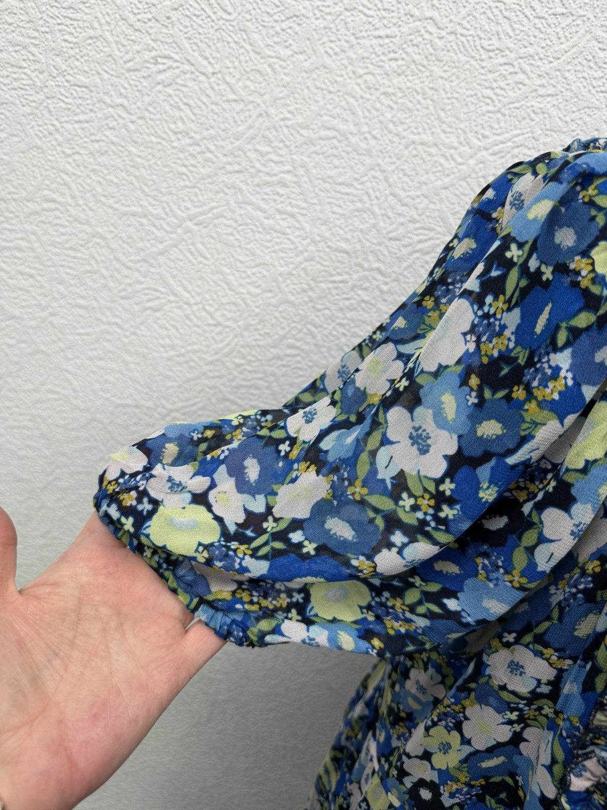 Monsoon Size 16 Dress Blue Floral Midi Maxi Prairie Cottagecore Puff Sleeve