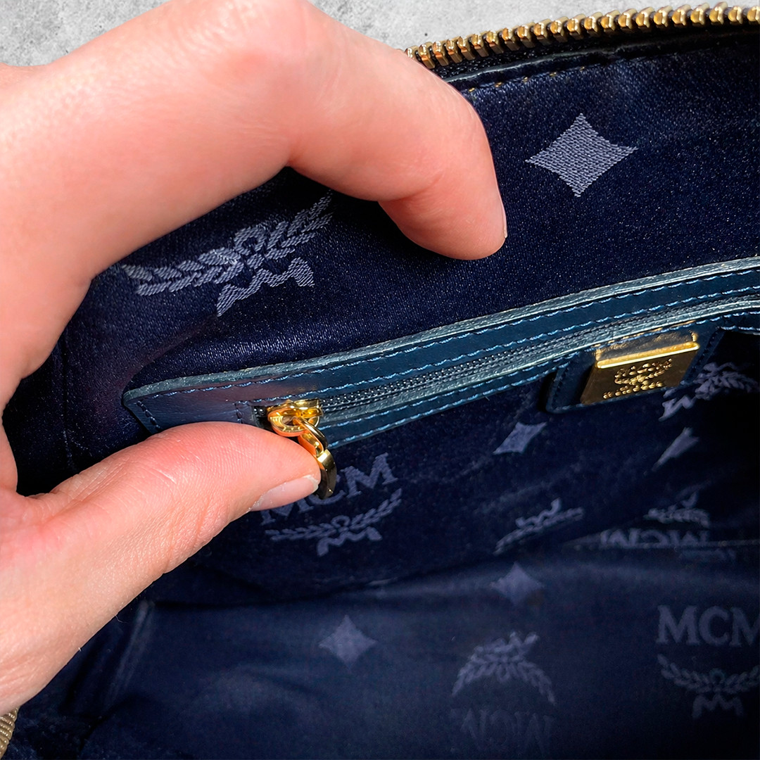 MCM Bag Luxury Black Patent Monogram Satchel Boston Bag Gold Hardware Glossy