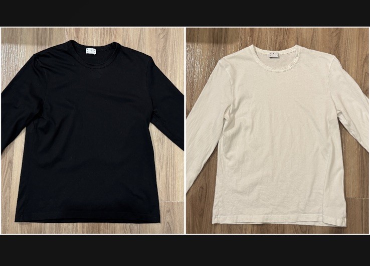ASKET Long Sleeve T-Shirt Bundle (2 Shirts) – White & Black – Size Medium Short