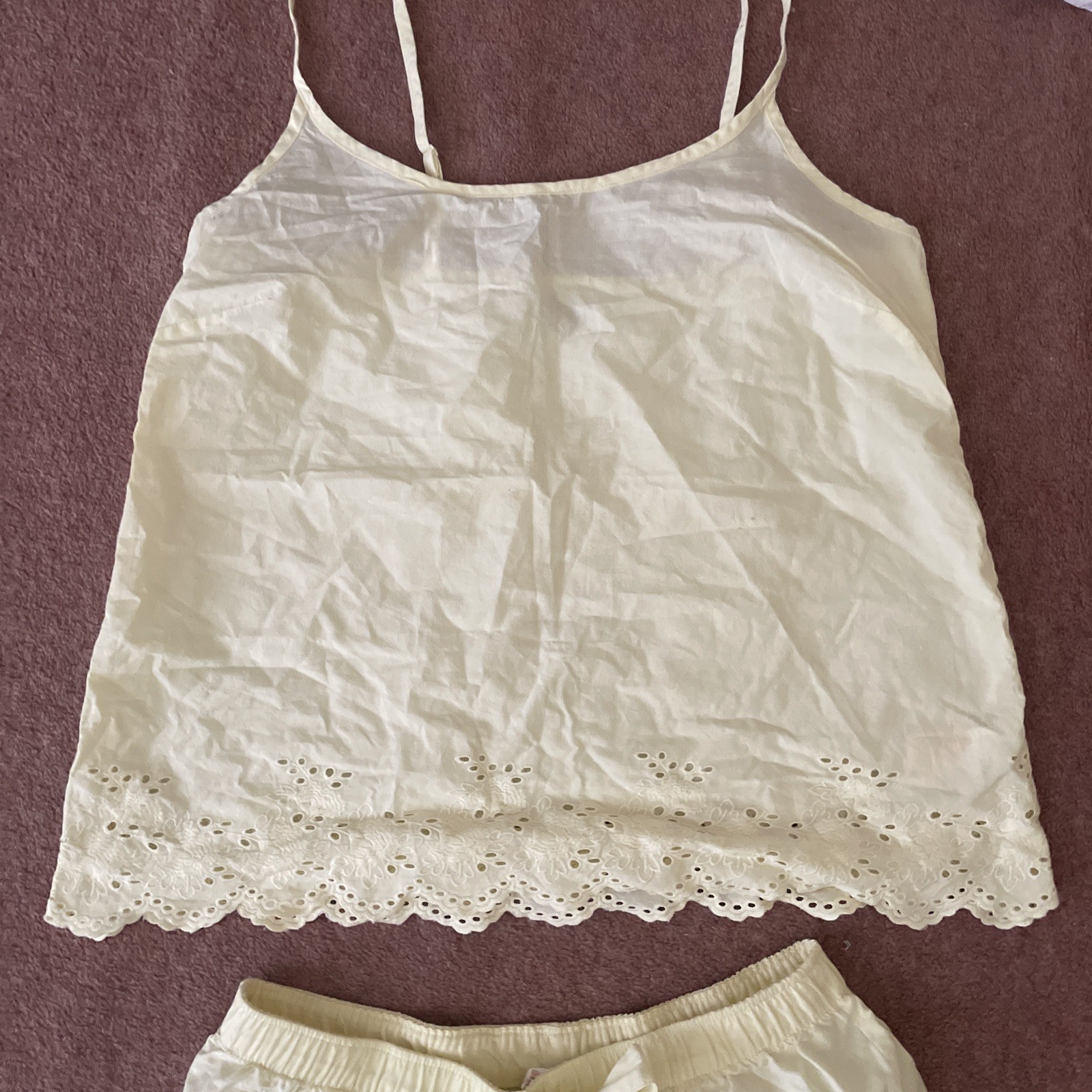 yellow lemon cotton Shorts And top Cami Pyjama Set Size 12/14