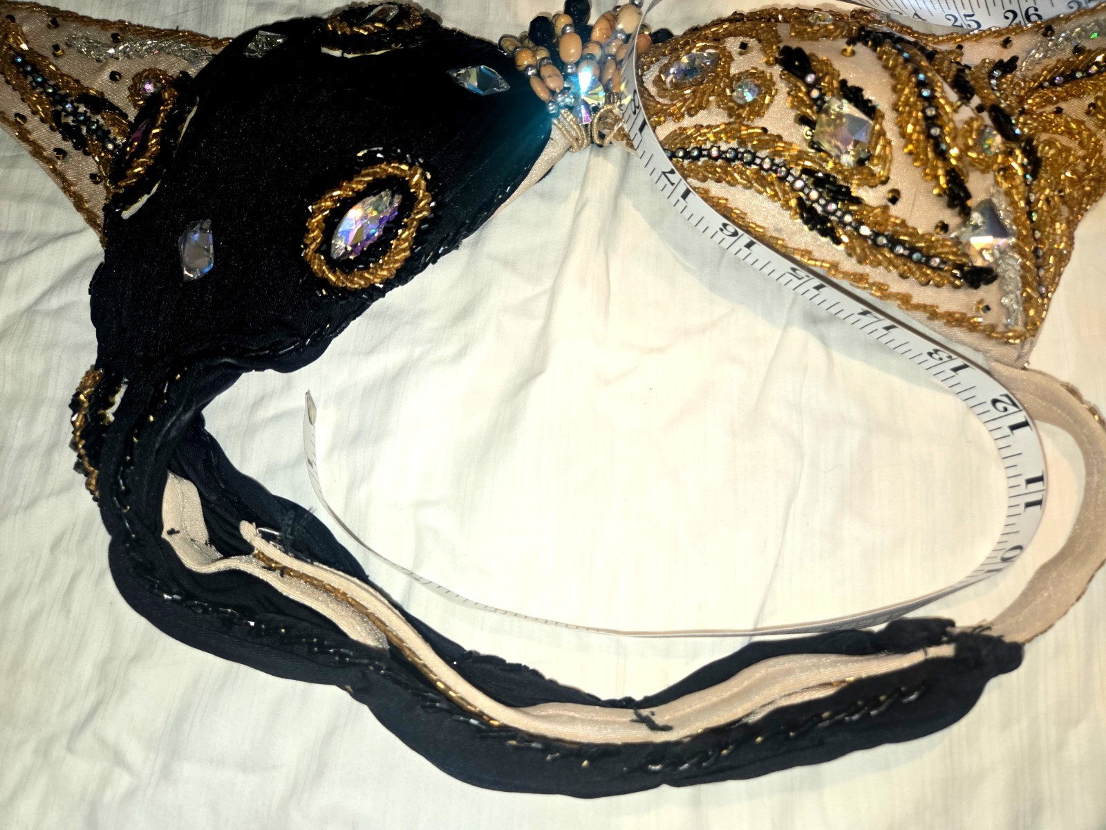 Very elegant black and ivory lycra Egyptian belly dance costume by Mumtaz