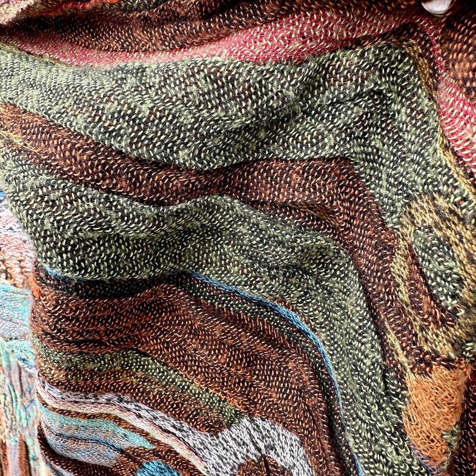 Art To Wear Silk Viscose Woven Scarf Nepal Abstract Floral Fringe Boho Wrap