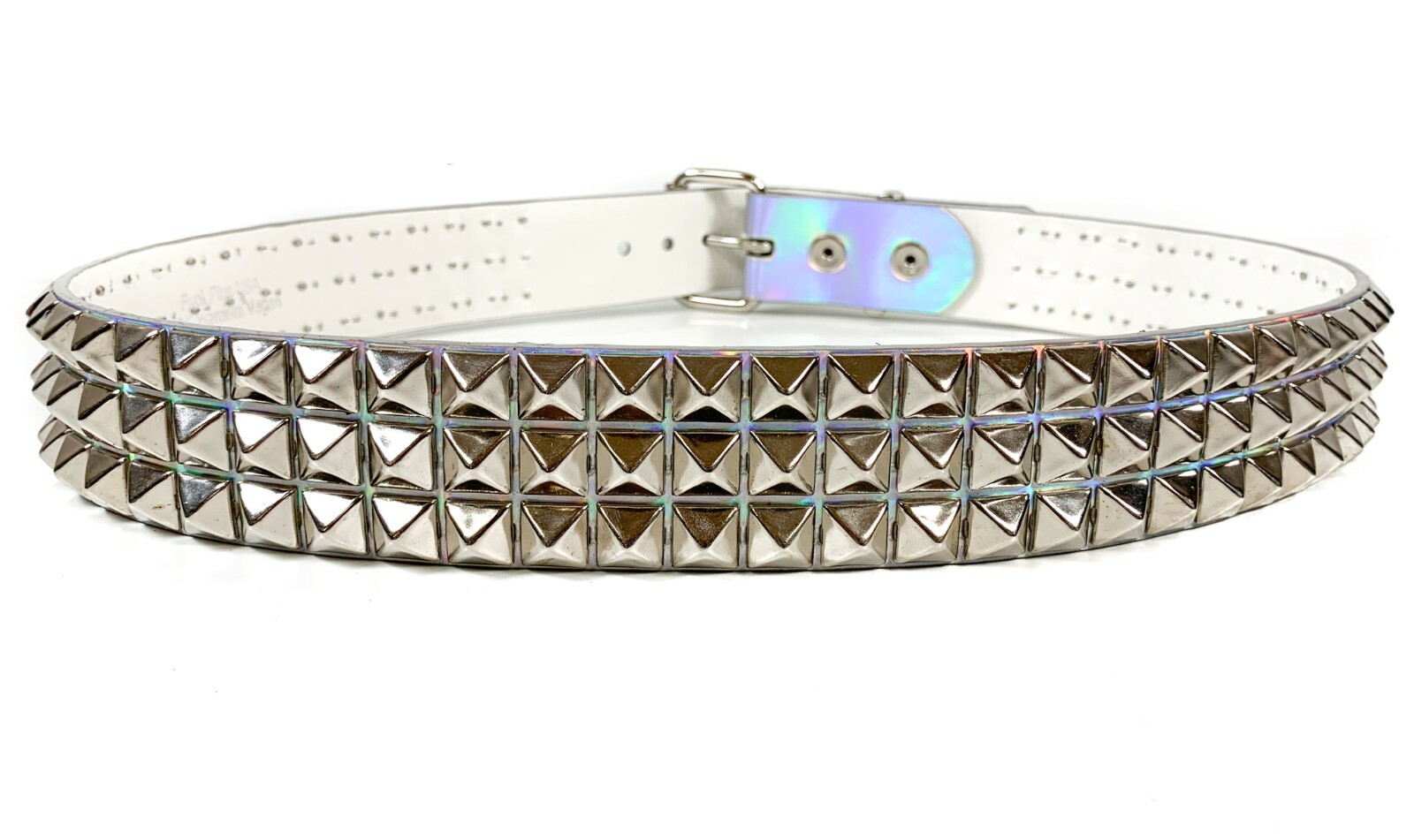 Rainbow Blue Three Row Pyramid Stud Belt Genuine Punk Goth Metal Funk Plus