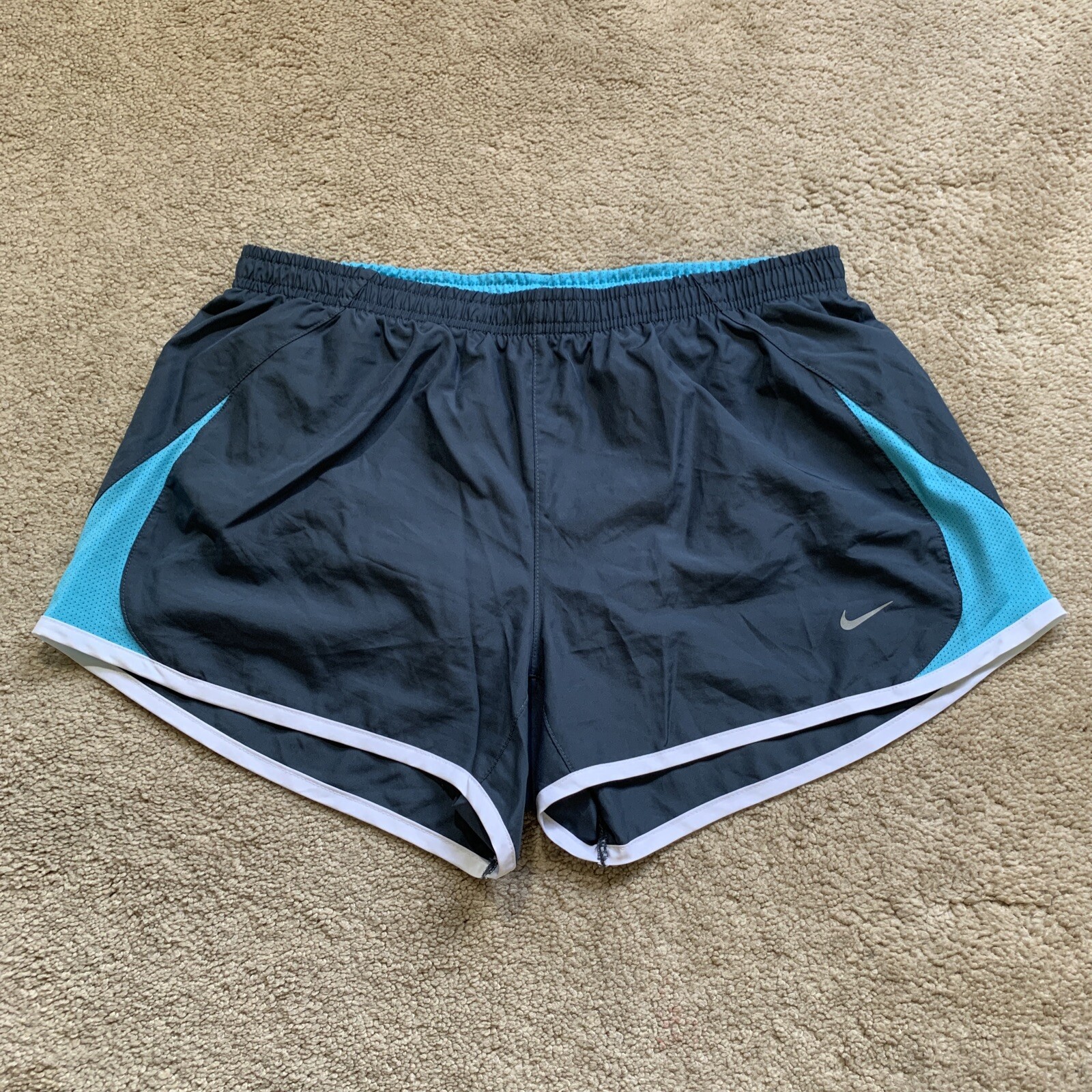 EUC Nike Dri-FIT 3.5” Shorts w/ Liner Briefs GRAY BLUE WHITE MEDIUM MSRP $42