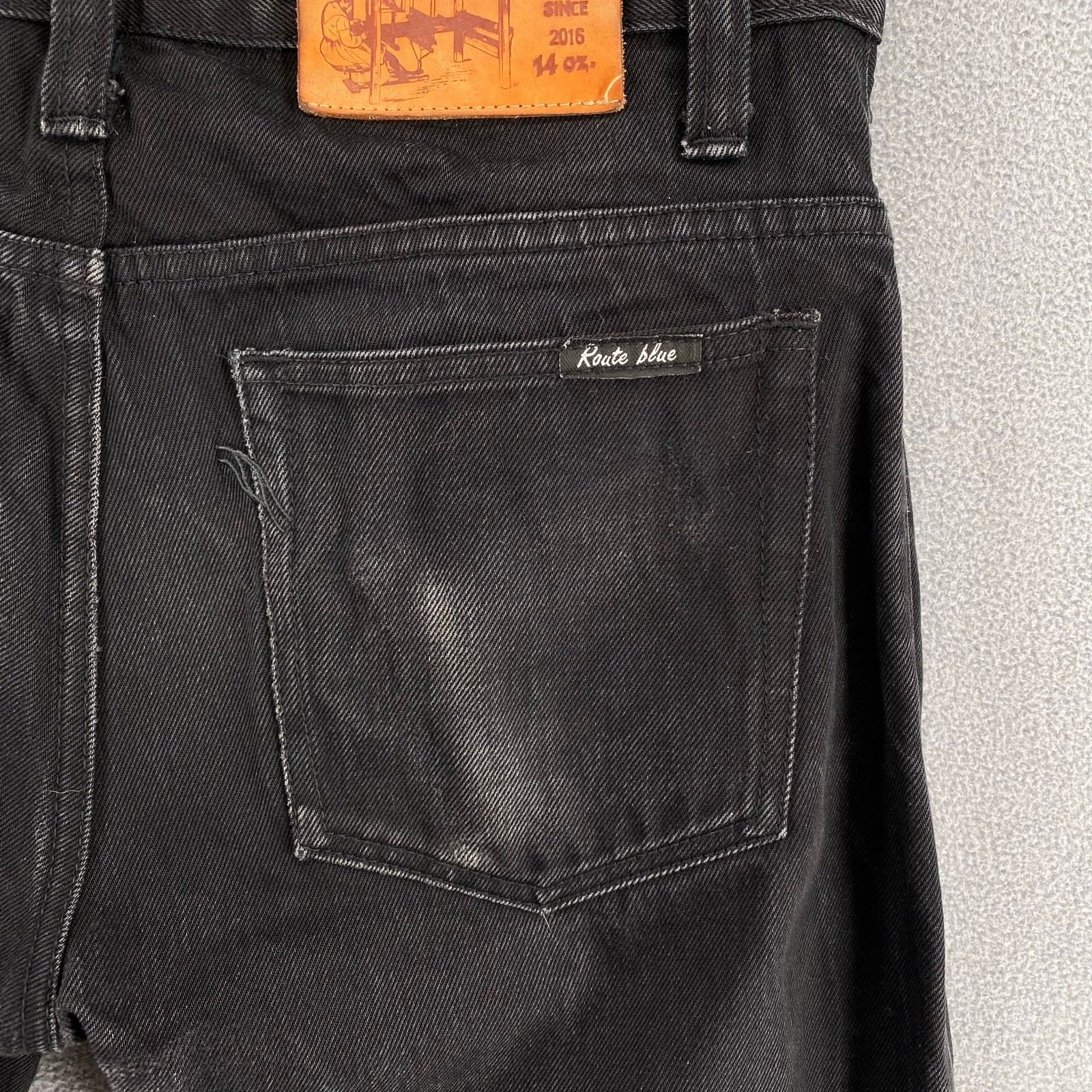 Route Blue Thailand Rare Selvedge Jeans Mens 33 Black Button Fly Straight Leg