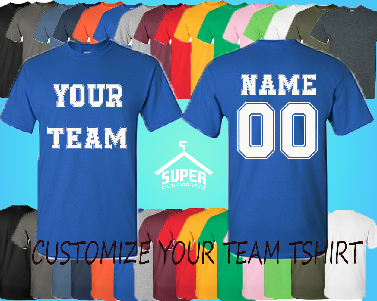 Personalized Custom Tee Shirt CREATE YOUR TEAM TEE SHIRT NAME NUMBER FRONT BACK