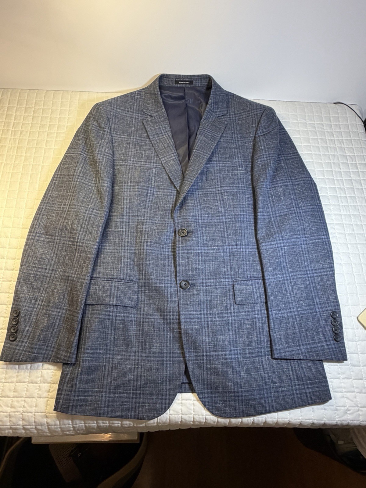 Pronto Uomo Platinum 40R Blue Plaid Sport Coat Wool Silk Linen 2 Button Blazer