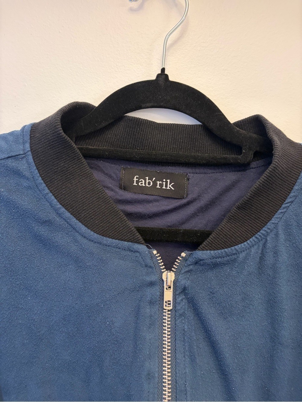 fab’rik Slate Blue Bomber Jacket with Black Trim Size L
