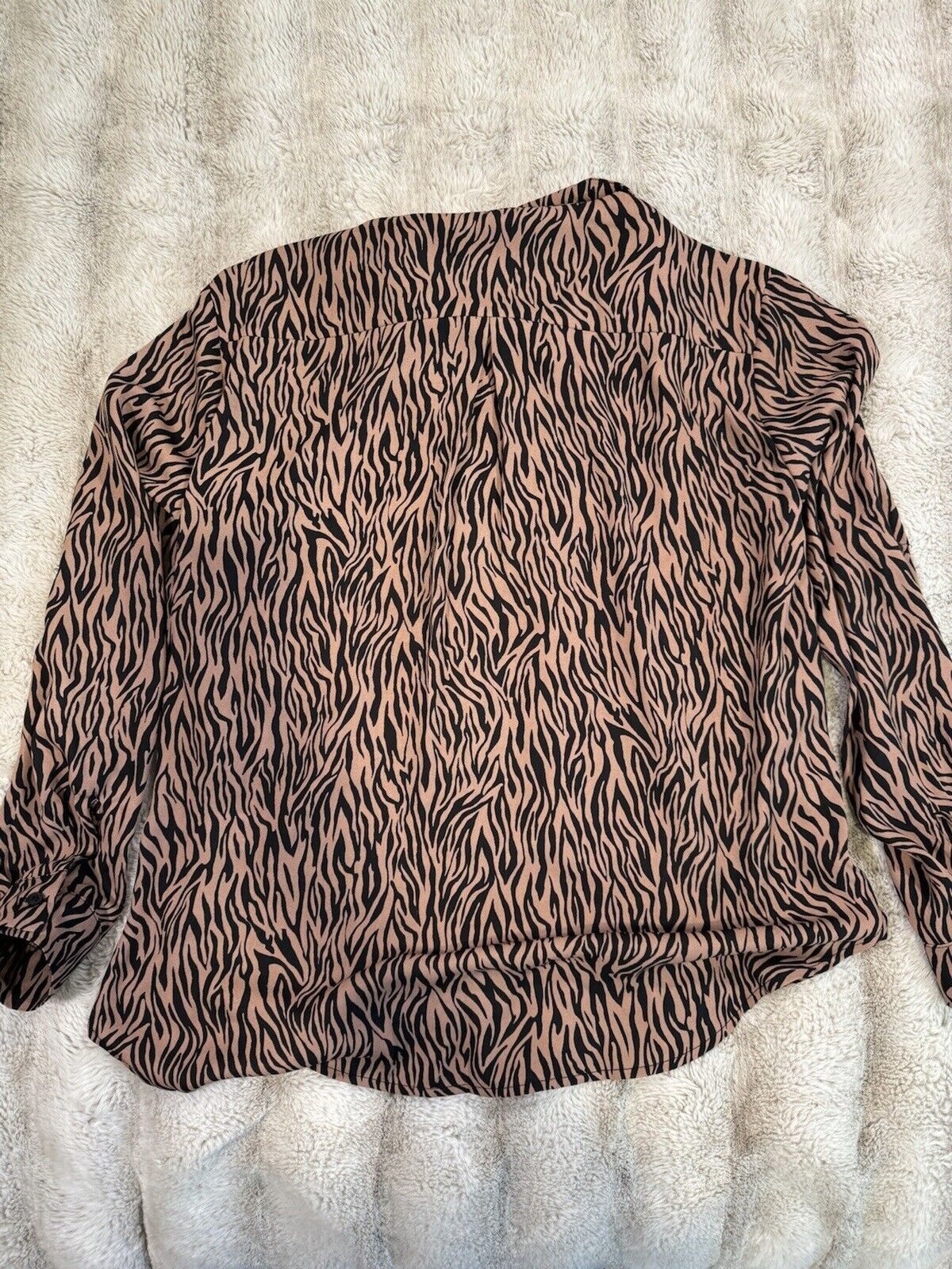 Pleione Zebra Print Button Up Blouse Women Small Roll Tab Long Sleeve NWT
