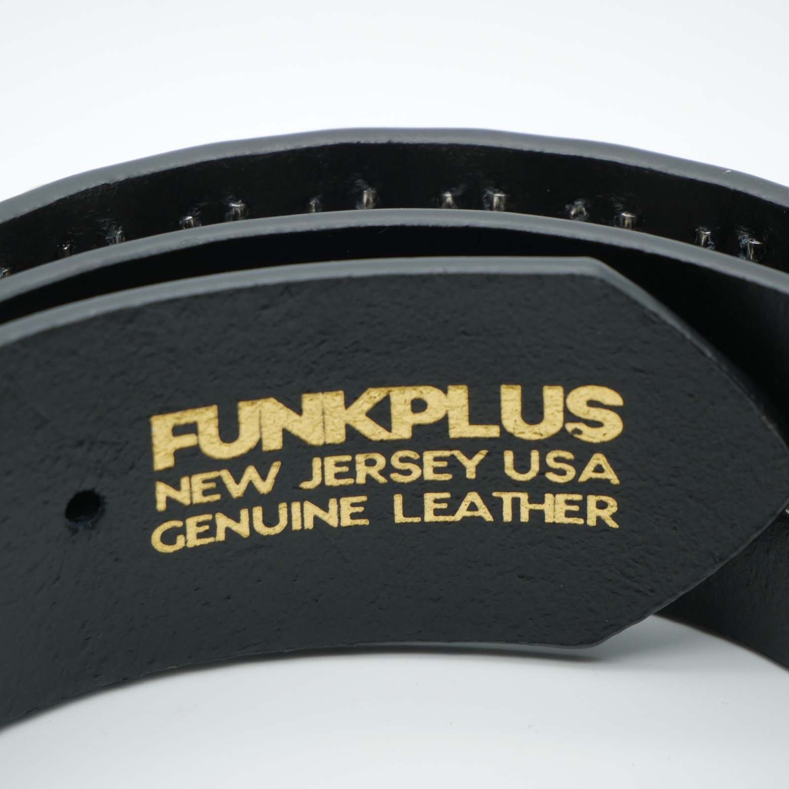 Funk Plus Mens Black Leather 3 Row Pyramid Studded Belt Bullet Loops XXL USA