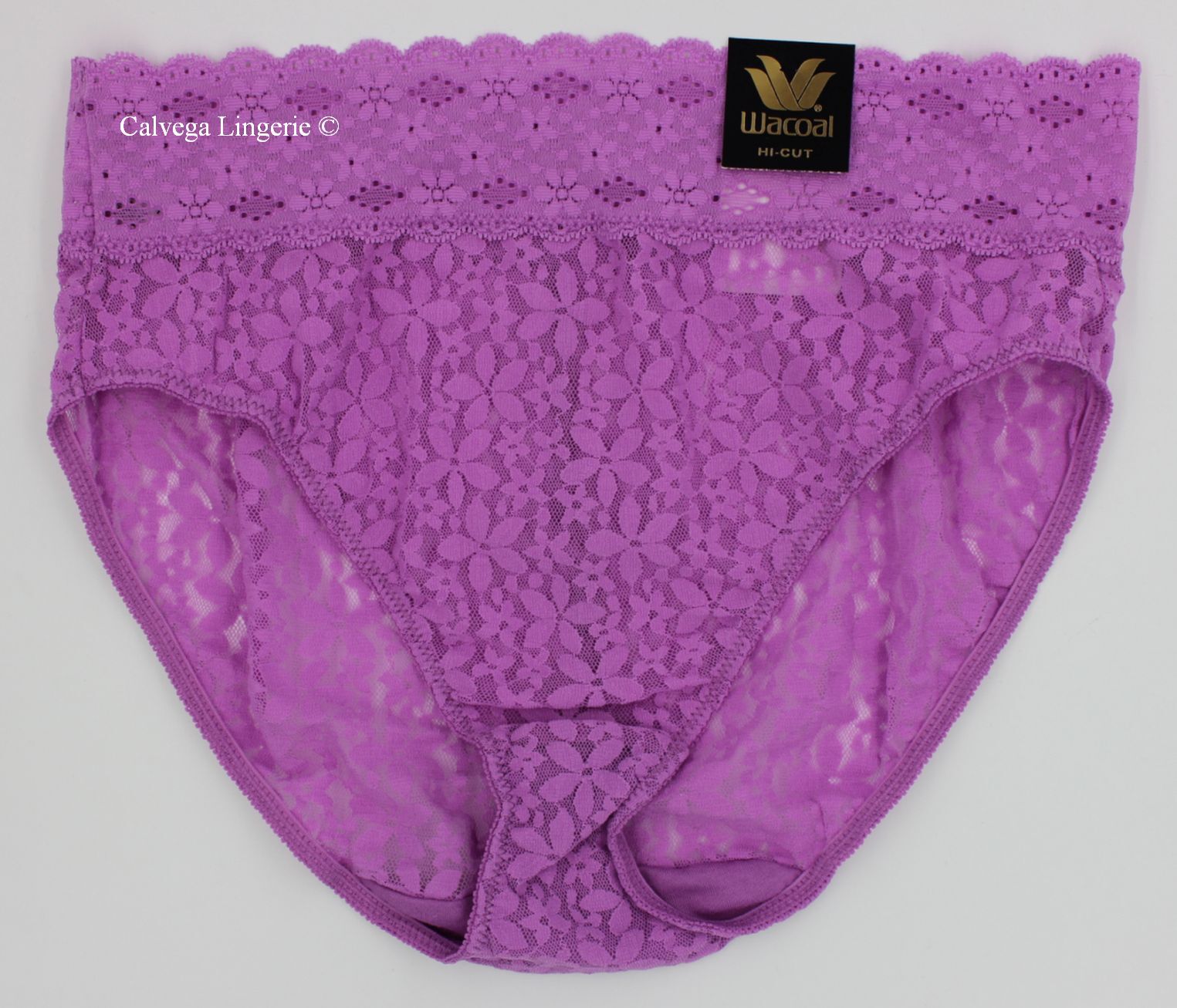 NWT Wacoal 870305 “Halo Lace” Hi-Cut Brief Stretch Lace Panty, Pink Lilac (572)