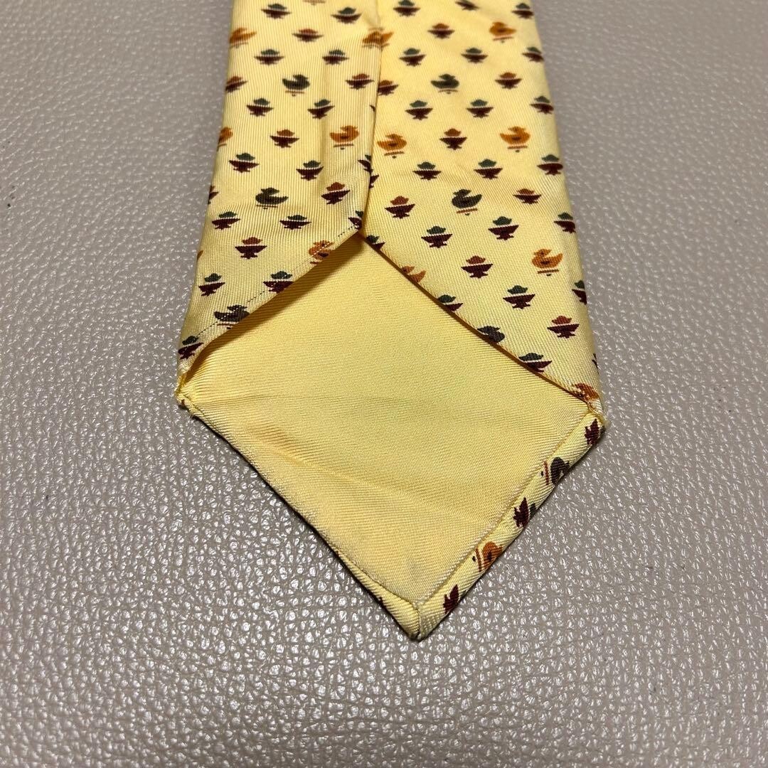Hermes Mens Silk Tie Yellow H Pattern Stripe Dot Check Woven 3.54in 9cm