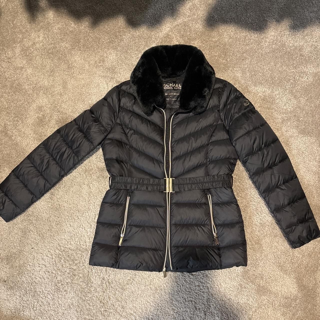 Michael Michael Kors Quilted Puffer Jacket with Faux Fur Collar