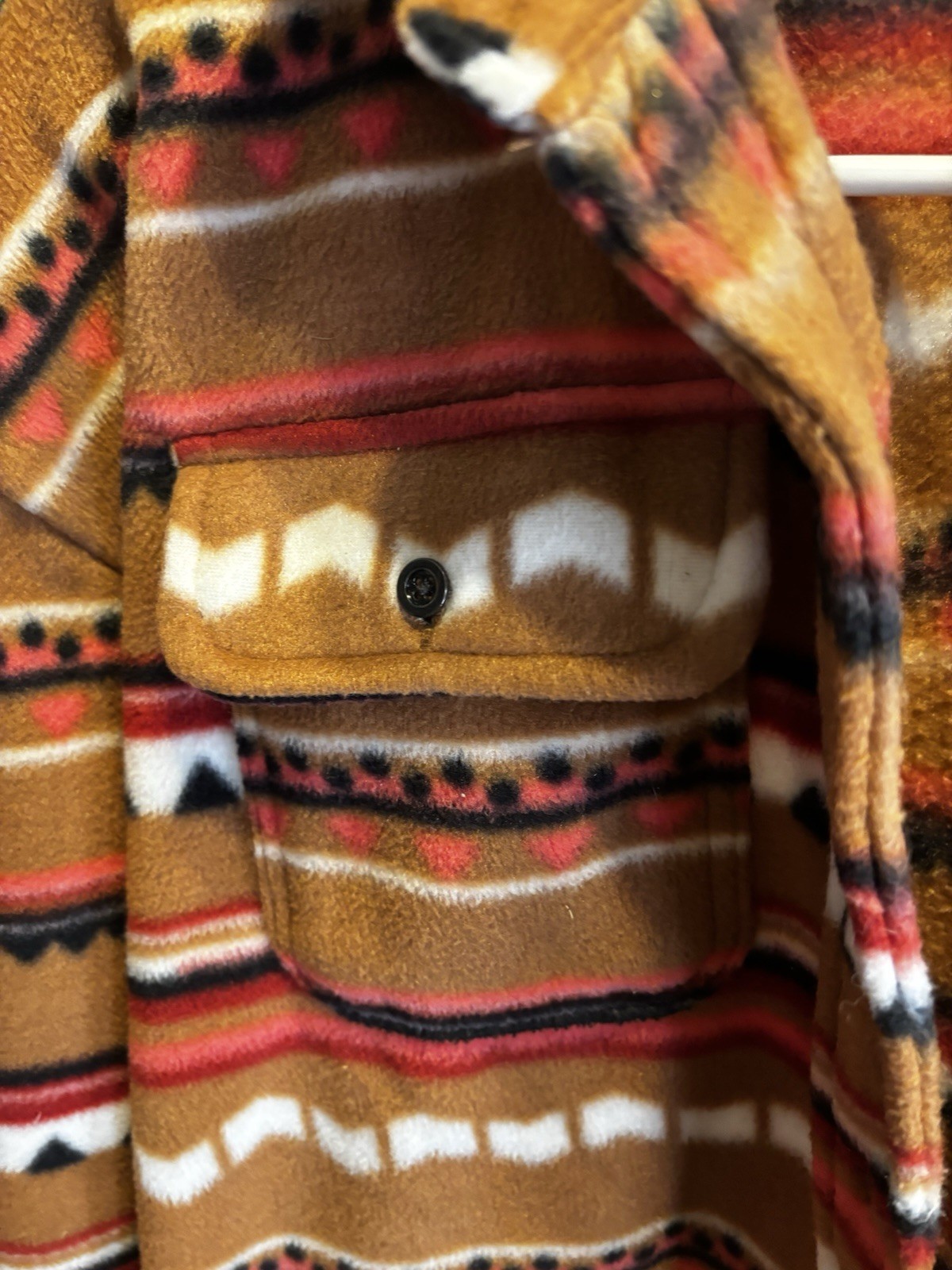Womans Southwestern Geometric Button Front Shacket Jacket, Chest Pockets, L