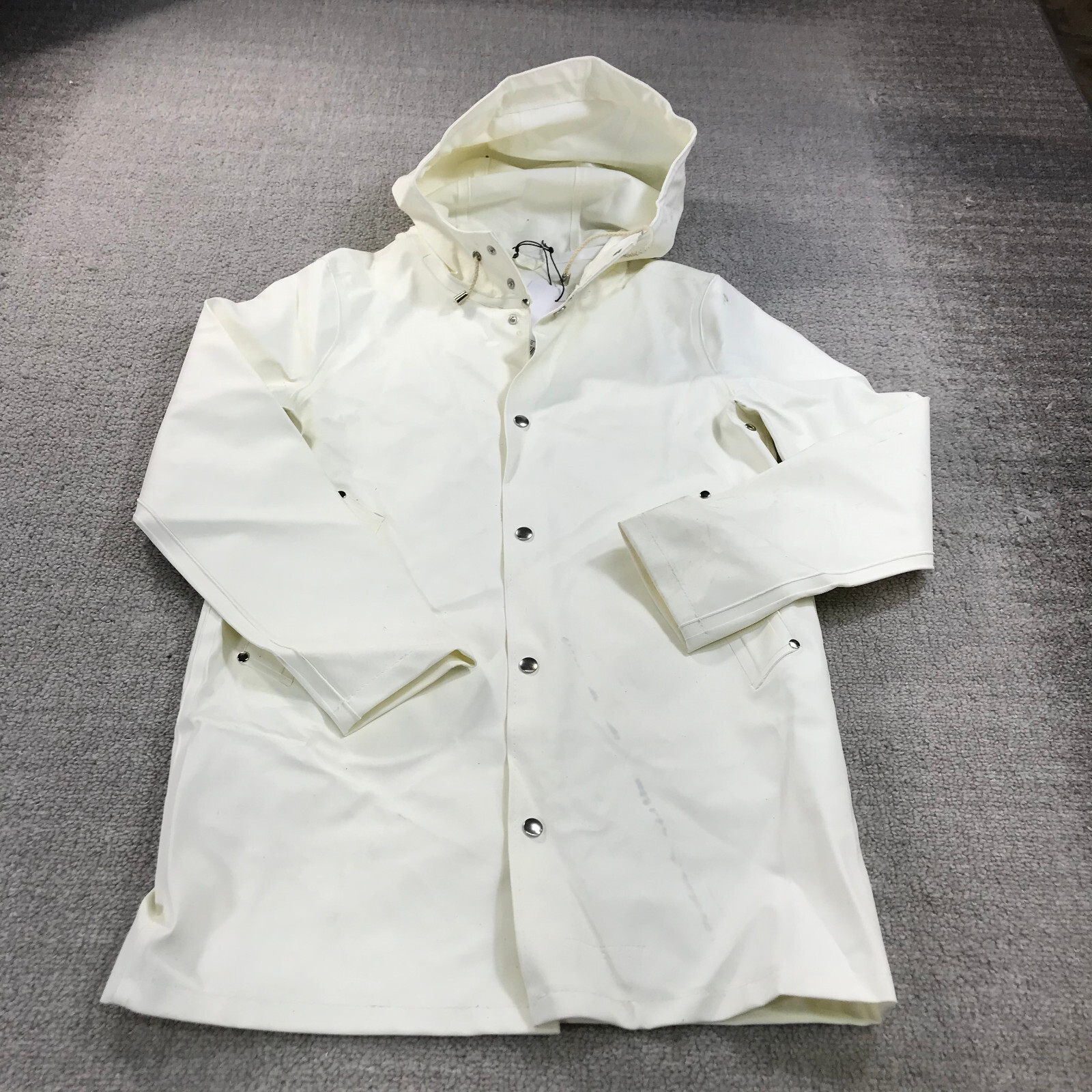 Stutterheim Stockholm Jacket Mens 2XS XXS Hoodie White Rain Coat Heavy Snap