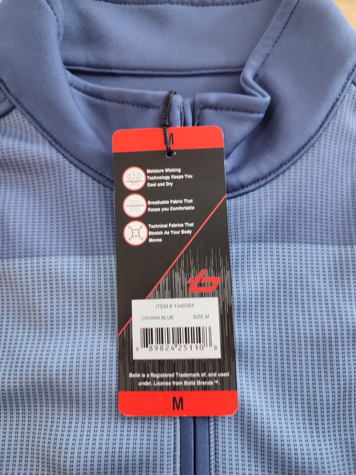 Men’s Bolle Performance 1/4 Zip Breathable Stretch Wicking Sweater Medium Blue