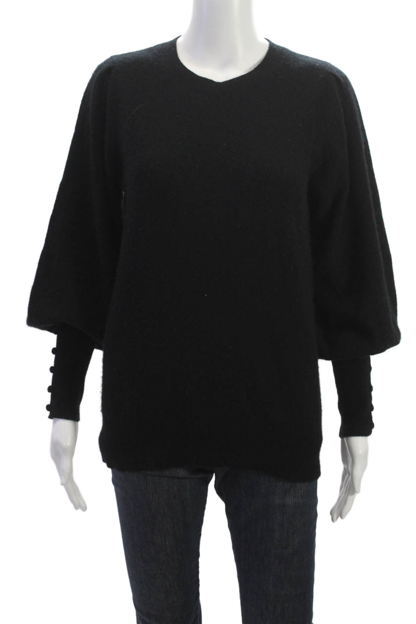 Aqua Cashmere Women Black V-Neck Pullover Sweater Long Sleeve Size M